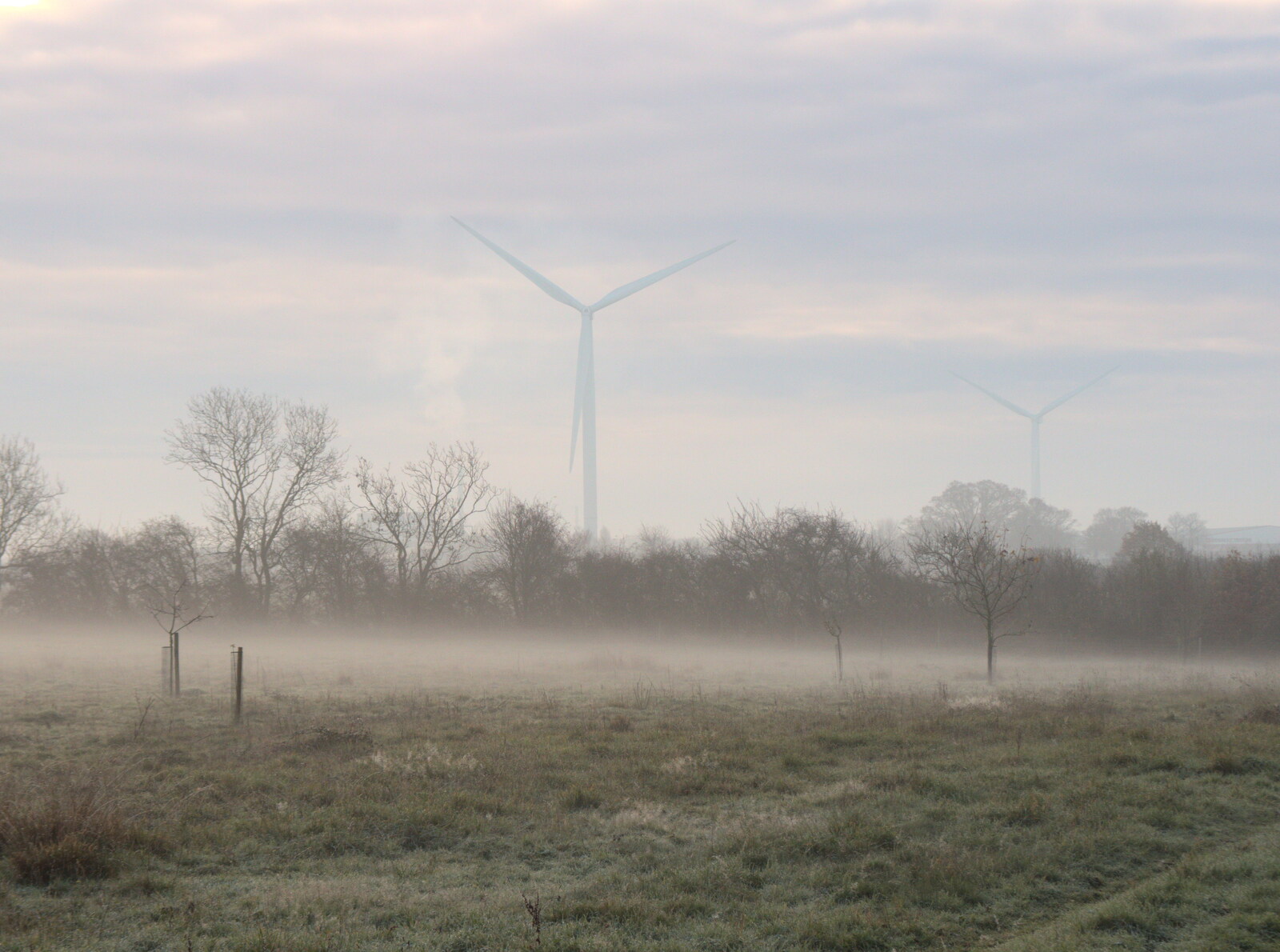 Turbines loom out of the mist from Frosty Rides and a Christmas Tree, Diss Garden Centre, Diss, Norfolk - 29th November 2020