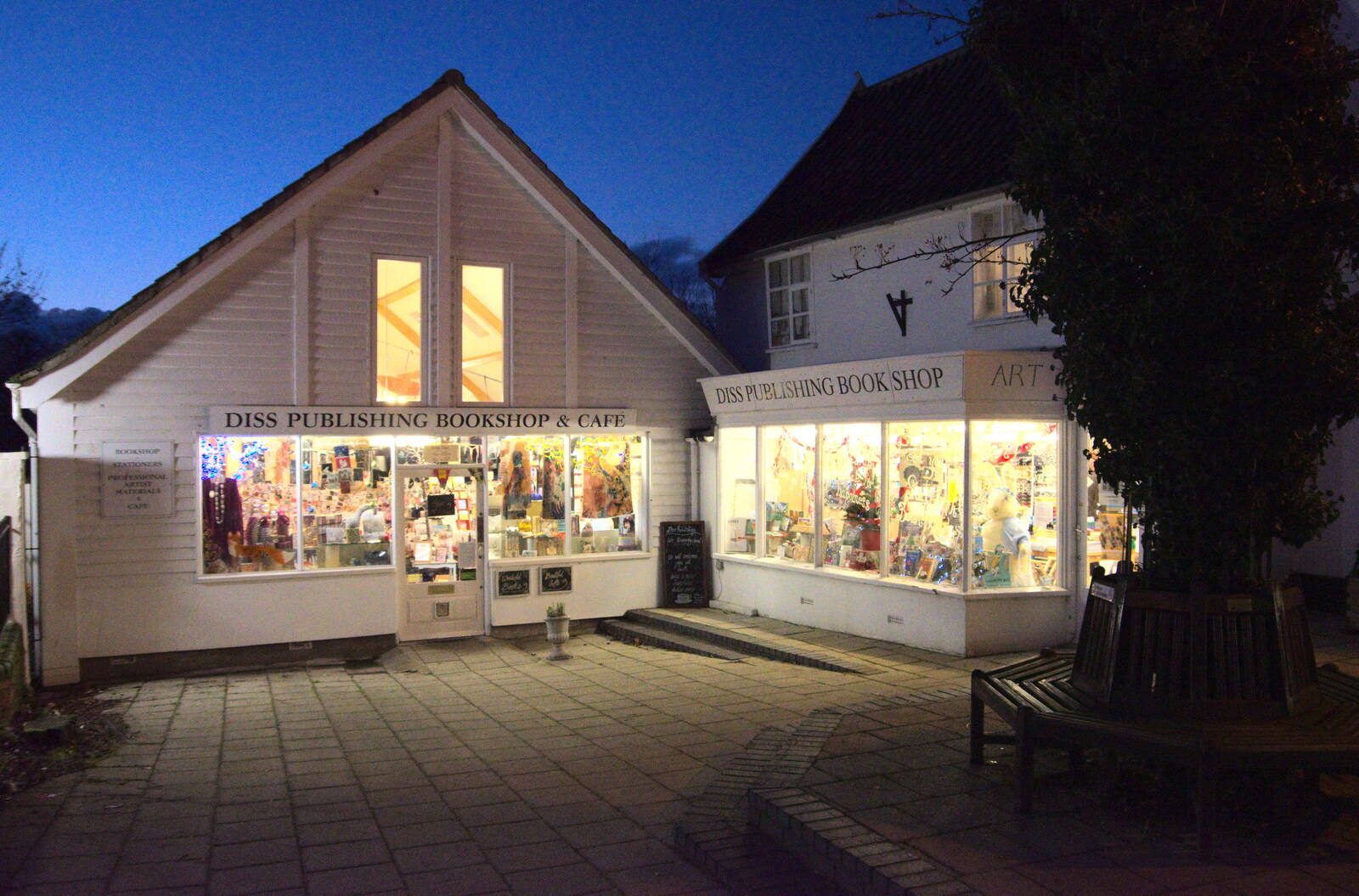 The Diss Publishing bookshop in the dusk from A Return to the Oaksmere, Brome, Suffolk - 8th December 2020