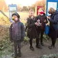 Waiting at the bus stop, with phones, A Return to the Oaksmere, Brome, Suffolk - 8th December 2020