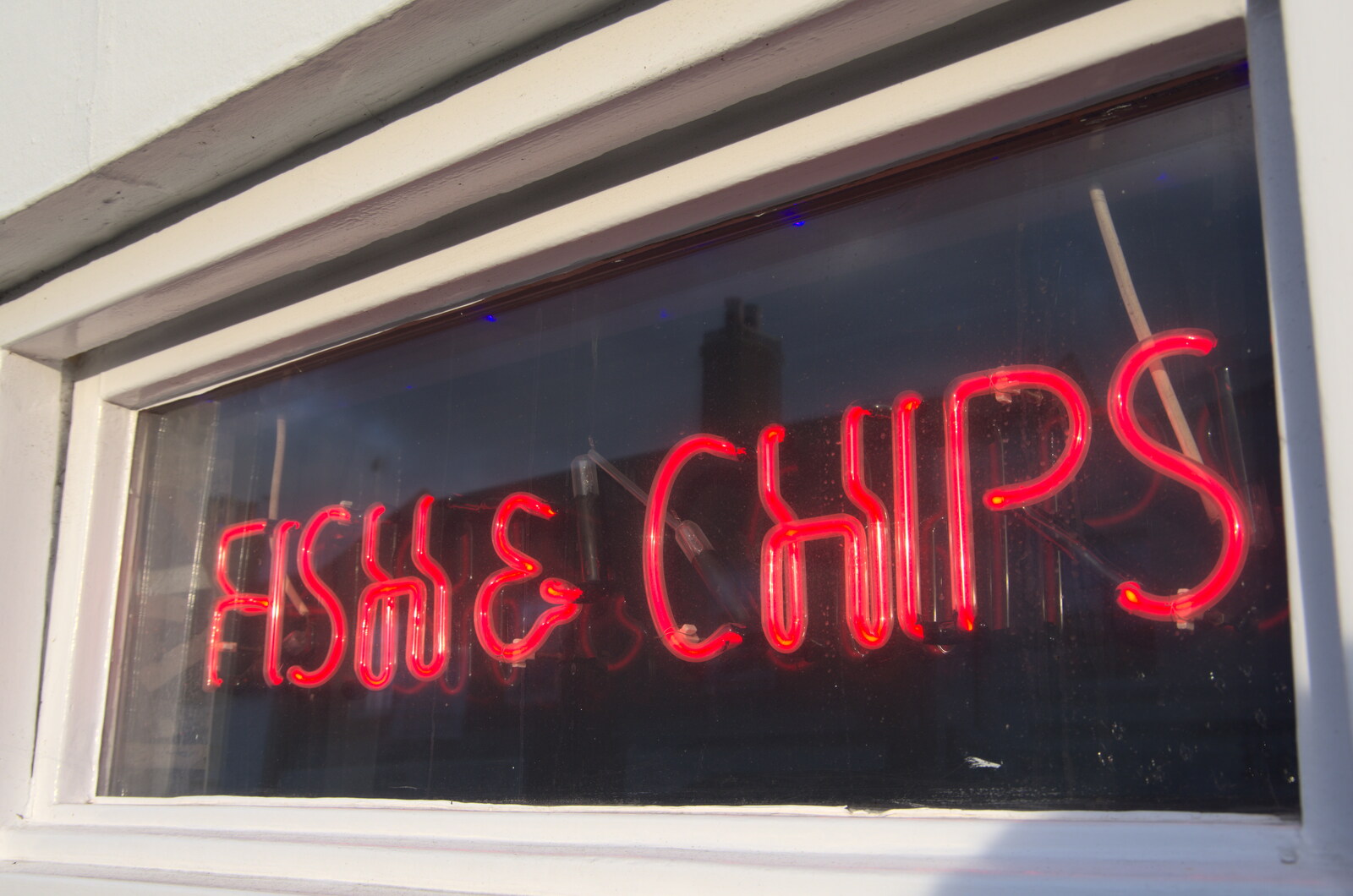 A neon Fish and Chip sign from A Return to the Beach, Southwold, Suffolk - 20th December 2020