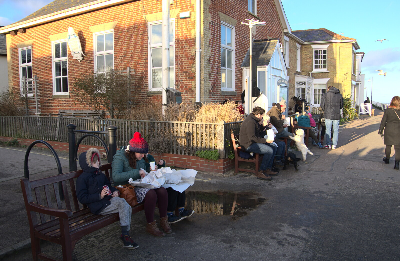 We eat our grub outside the Sailor's Reading Room from A Return to the Beach, Southwold, Suffolk - 20th December 2020