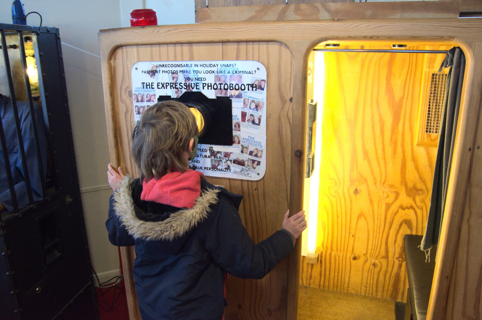 Harry looks into the Expressive Photobooth from A Return to the Beach, Southwold, Suffolk - 20th December 2020