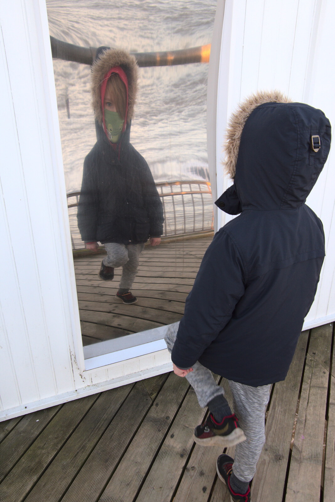 Harry in a comedy mirror from A Return to the Beach, Southwold, Suffolk - 20th December 2020