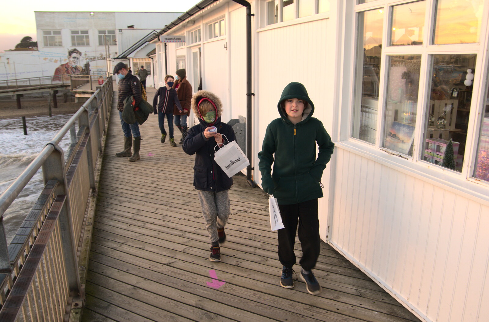 Harry and Fred on the pier from A Return to the Beach, Southwold, Suffolk - 20th December 2020