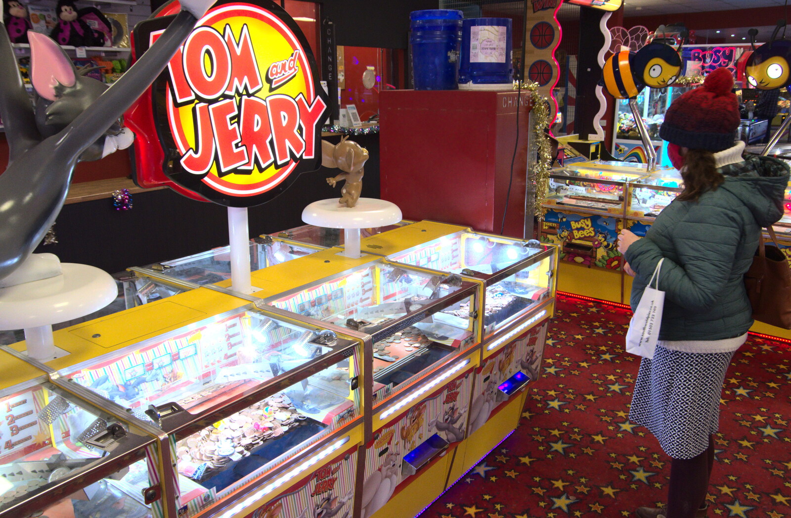 Isobel in the amusement arcade from A Return to the Beach, Southwold, Suffolk - 20th December 2020