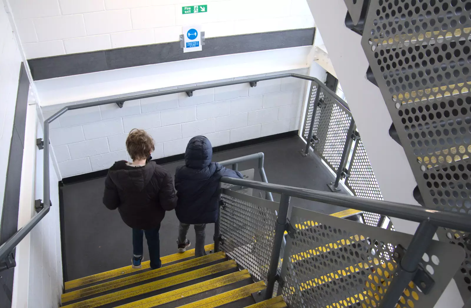 The boys on the stairs in St. Andrew's car park, from A Bit of Christmas Shopping, Norwich, Norfolk - 23rd December 2020