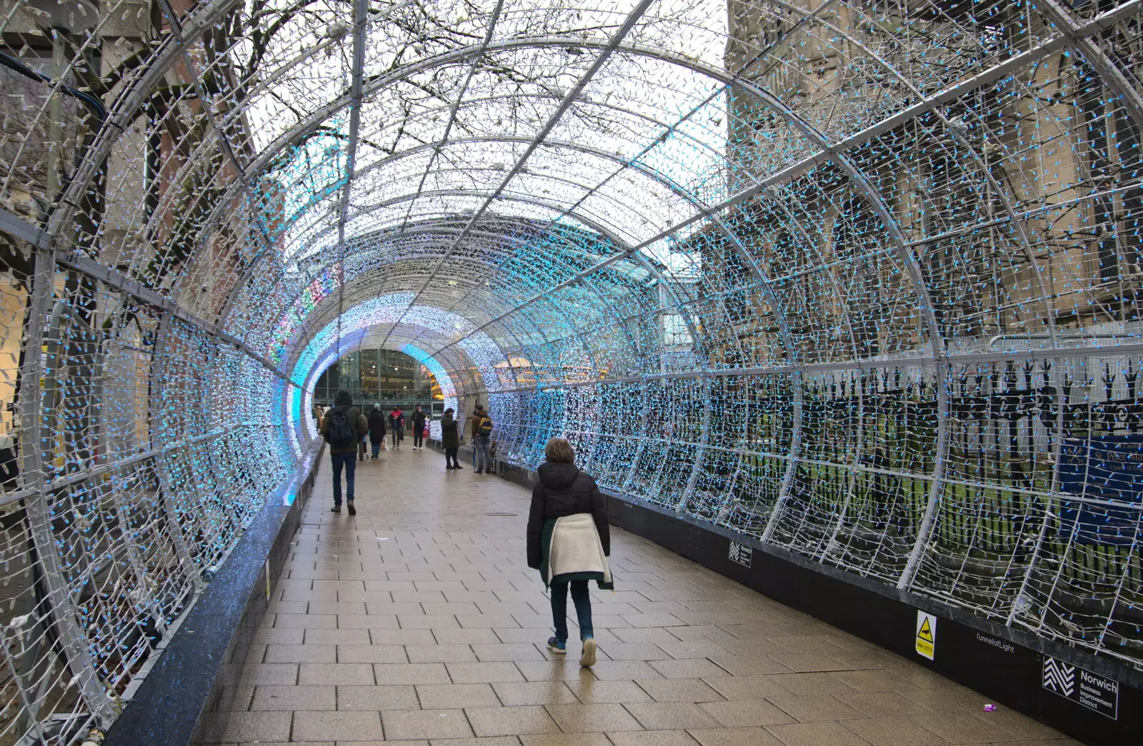 Fred stumps up the light tunnel, from A Bit of Christmas Shopping, Norwich, Norfolk - 23rd December 2020