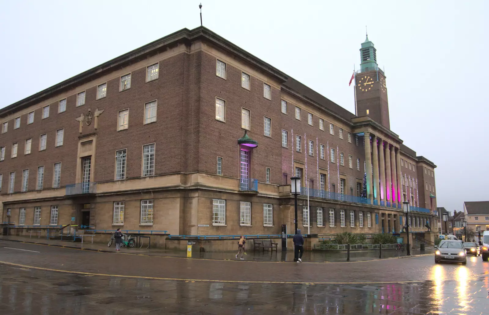 Purple lights on City Hall, from A Bit of Christmas Shopping, Norwich, Norfolk - 23rd December 2020