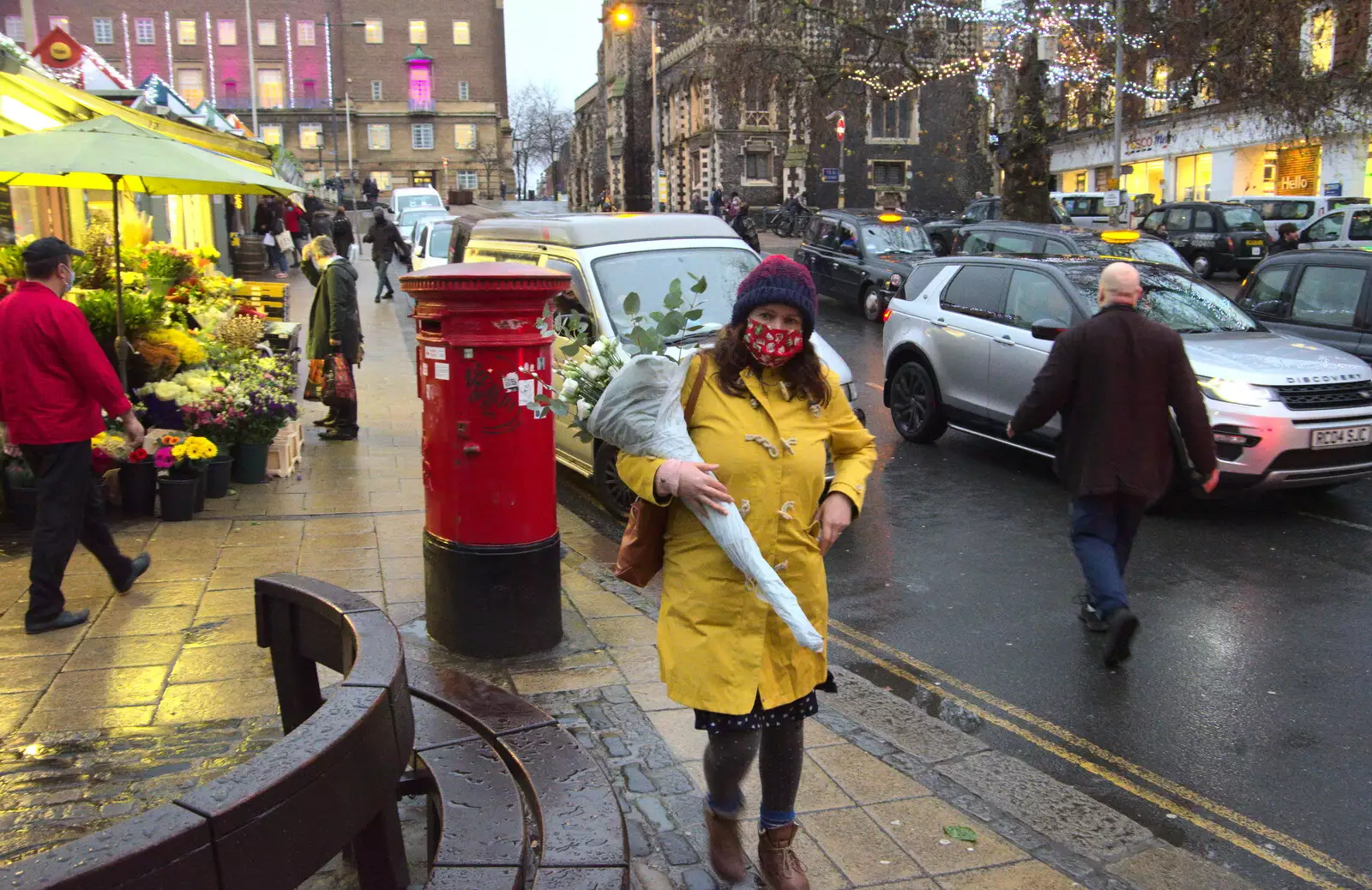 Isobel with a bunch of flowers, from A Bit of Christmas Shopping, Norwich, Norfolk - 23rd December 2020