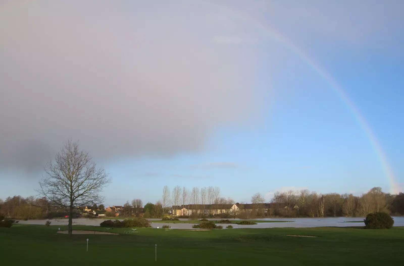 There's a rainbow over the flooded golf course, from The Christmas Eve Floods, Diss, Norfolk - 24th December 2020