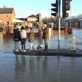 A traffic island becomes an actual island, The Christmas Eve Floods, Diss, Norfolk - 24th December 2020