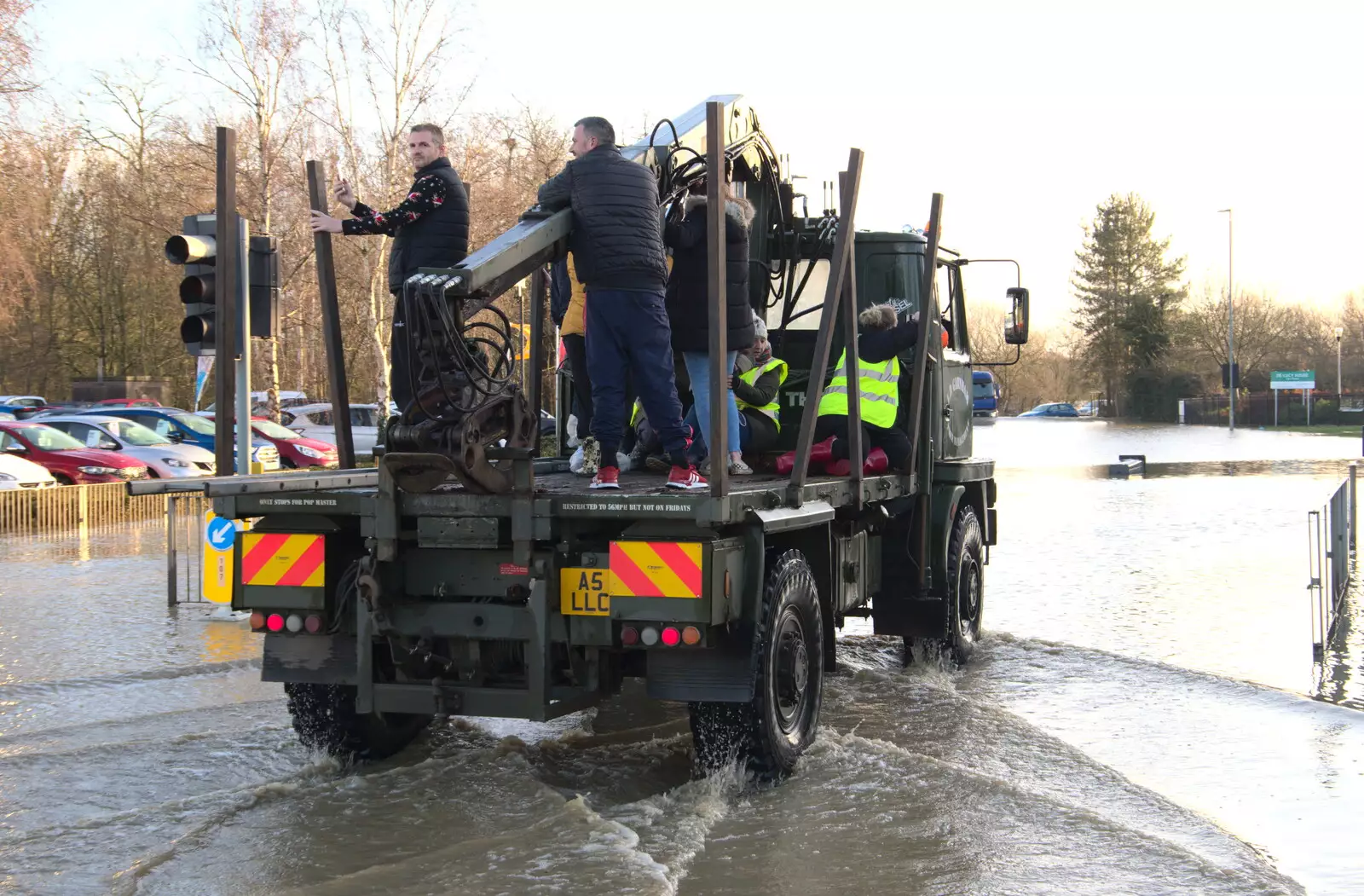 The staff get a lift to the care home, from The Christmas Eve Floods, Diss, Norfolk - 24th December 2020