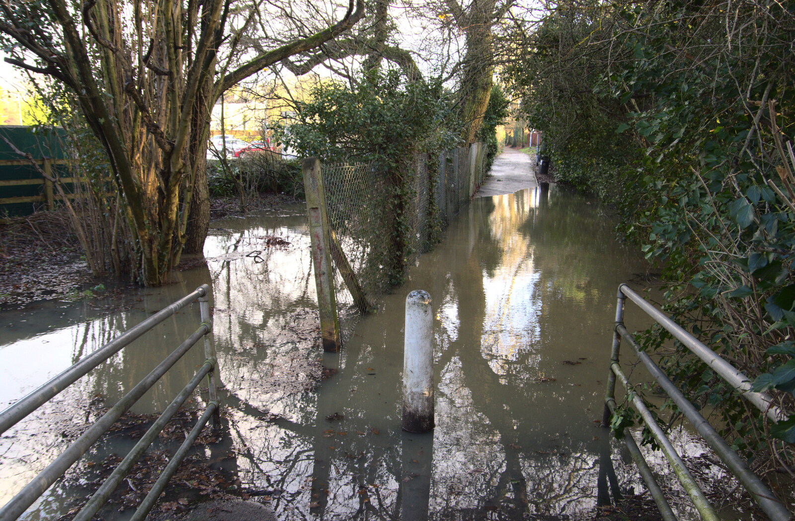 The footpath was flooded to cycle-pedal level from The Christmas Eve Floods, Diss, Norfolk - 24th December 2020