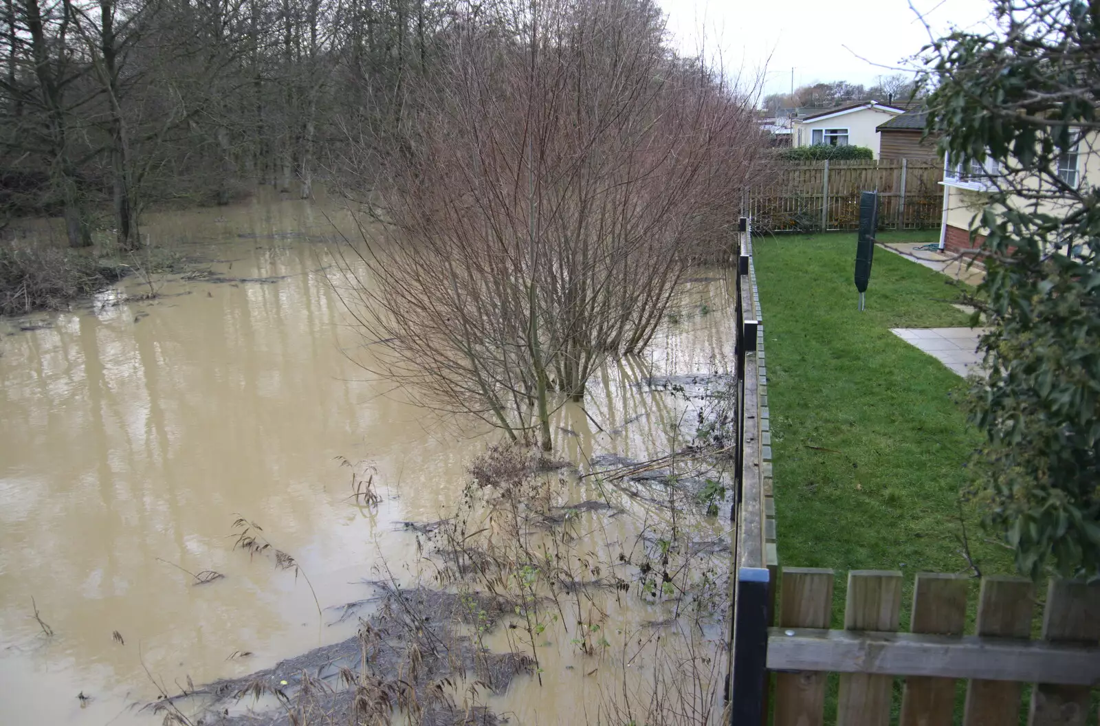 The flood is right up to Waveney Caravan Park, from The Christmas Eve Floods, Diss, Norfolk - 24th December 2020