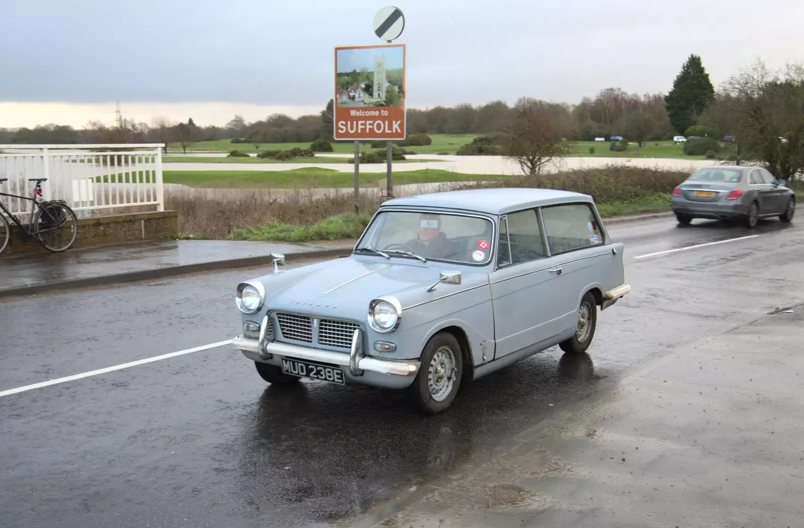 Nosher's bike, and a Triumph Herald , from The Christmas Eve Floods, Diss, Norfolk - 24th December 2020