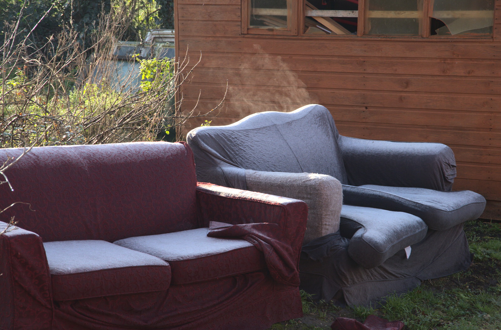 One of the sofas steams in the sun from Christmas Day, Brome, Suffolk - 25th December 2020