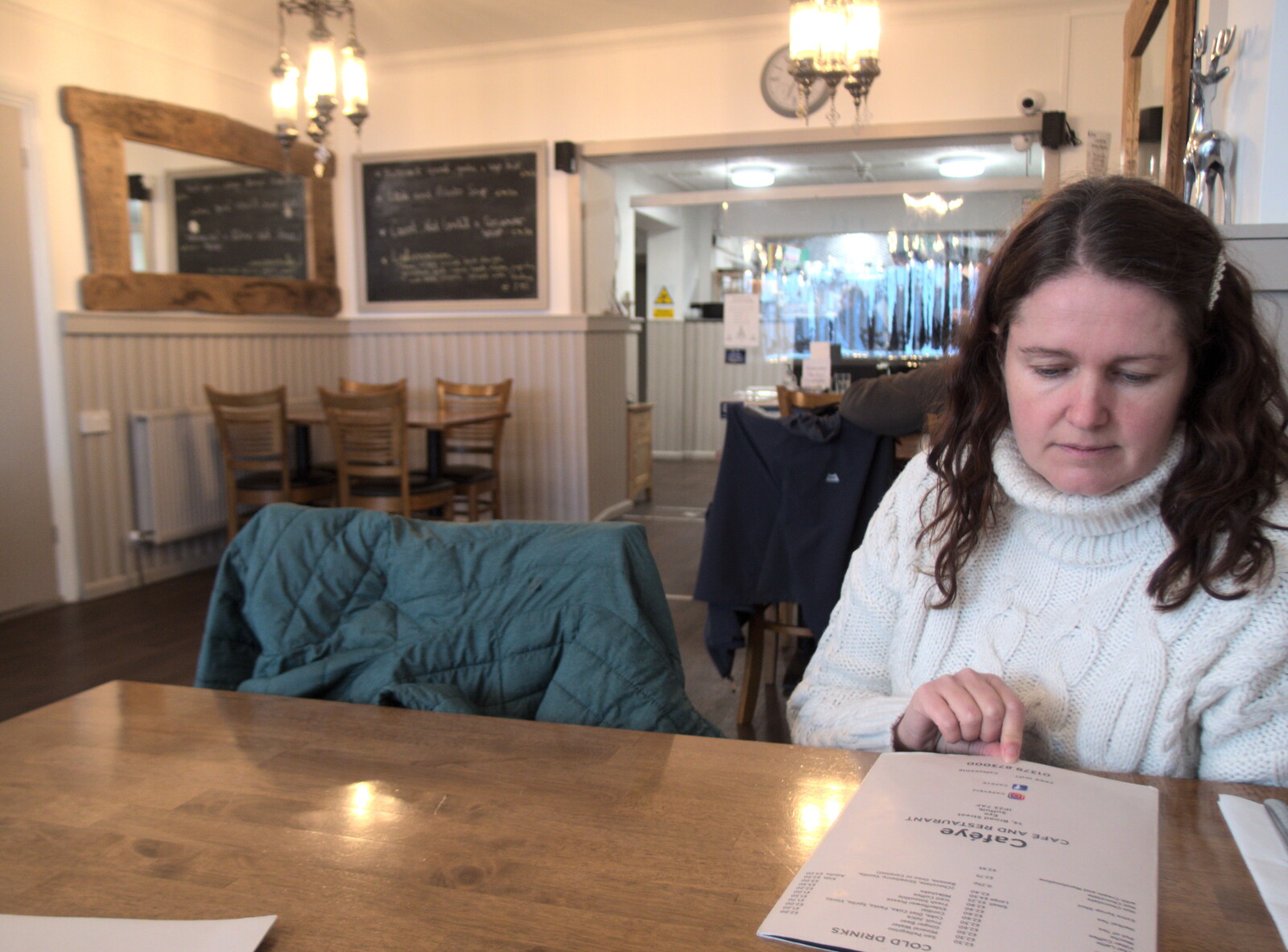 Isobel checks the menu in Caféye from A Virtual New Year's Eve, Brome, Suffolk - 31st December 2020