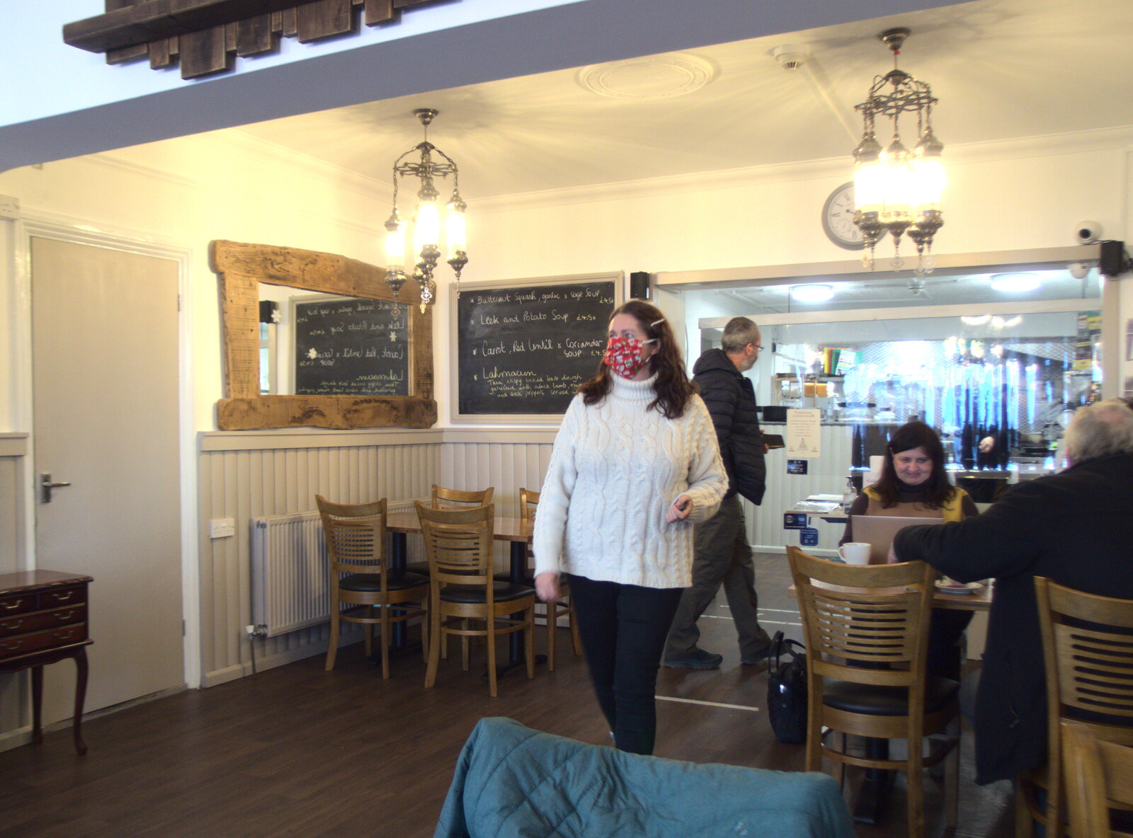 Isobel roams around Caféye after paying up from A Virtual New Year's Eve, Brome, Suffolk - 31st December 2020
