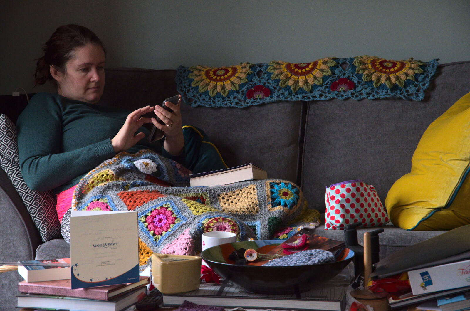 Isobel's surrounded by crochet from A Virtual New Year's Eve, Brome, Suffolk - 31st December 2020