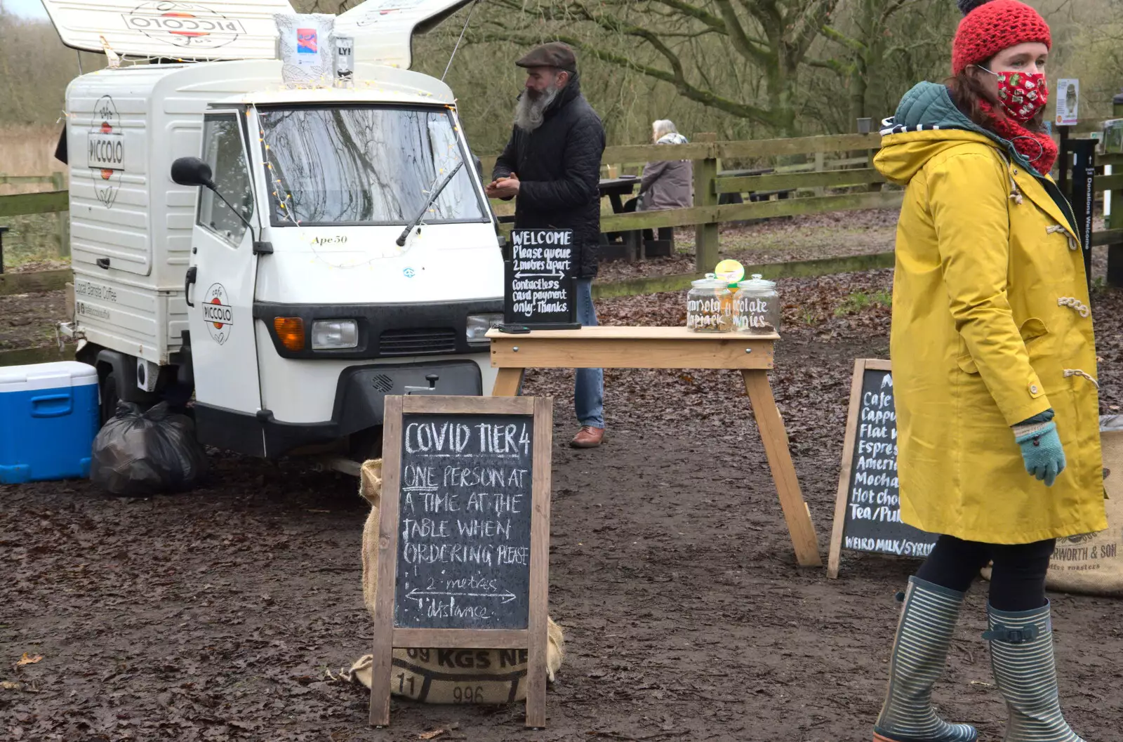 Isobel waits in a mask, at CovidCon 4, from A Walk Around Redgrave and Lopham Fen, Redgrave, Suffolk - 3rd January 2021