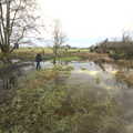 Fred navigates the flooded path, A Walk Around Redgrave and Lopham Fen, Redgrave, Suffolk - 3rd January 2021
