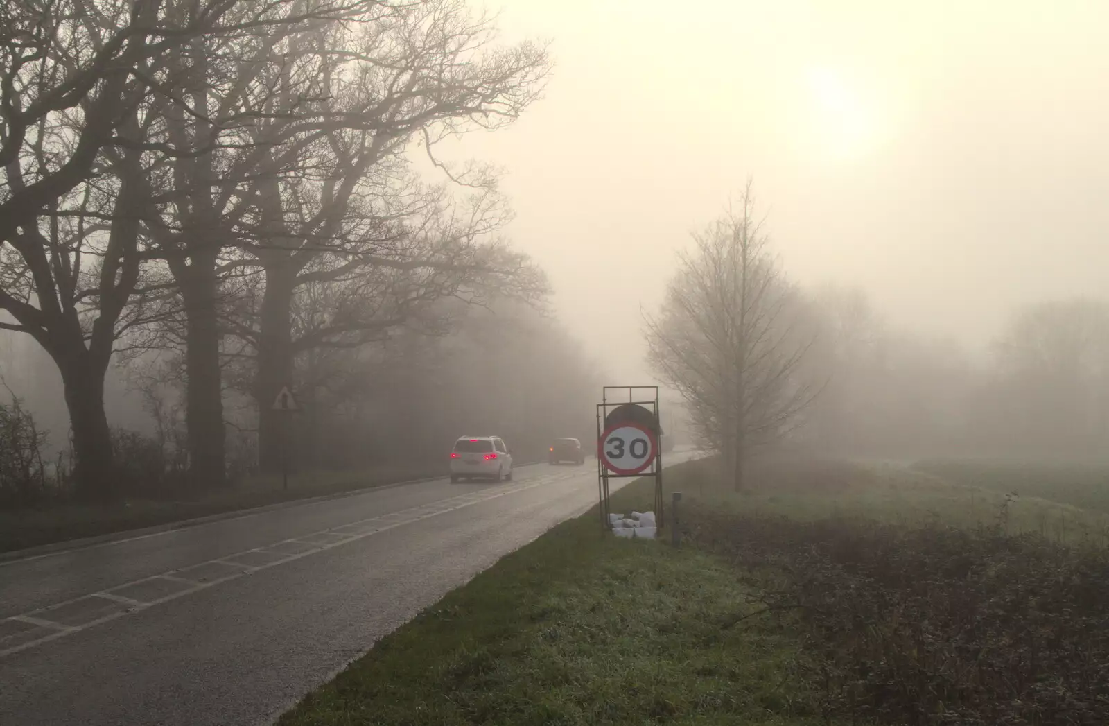 A few cars drift past on the A140, from Fun With Ice in Lockdown, Brome, Suffolk - 10th January 2021