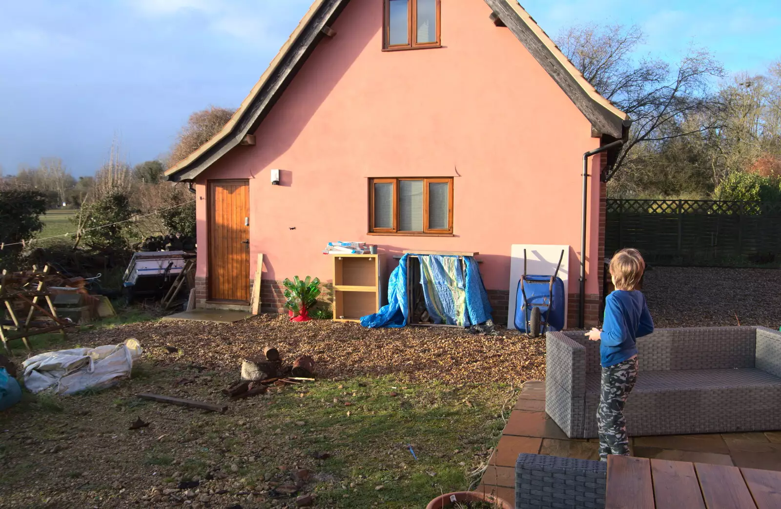 Harry flies a drone (the dot near the garage door), from Fun With Ice in Lockdown, Brome, Suffolk - 10th January 2021