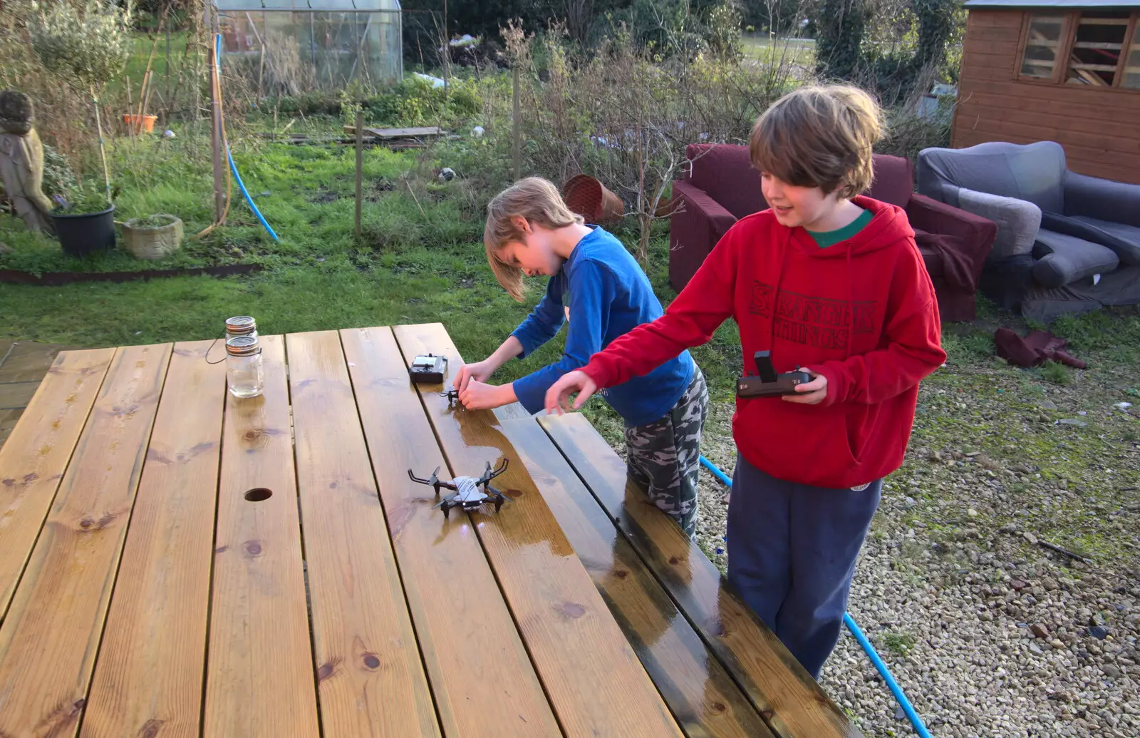 Harry and Fred do drones, from Fun With Ice in Lockdown, Brome, Suffolk - 10th January 2021