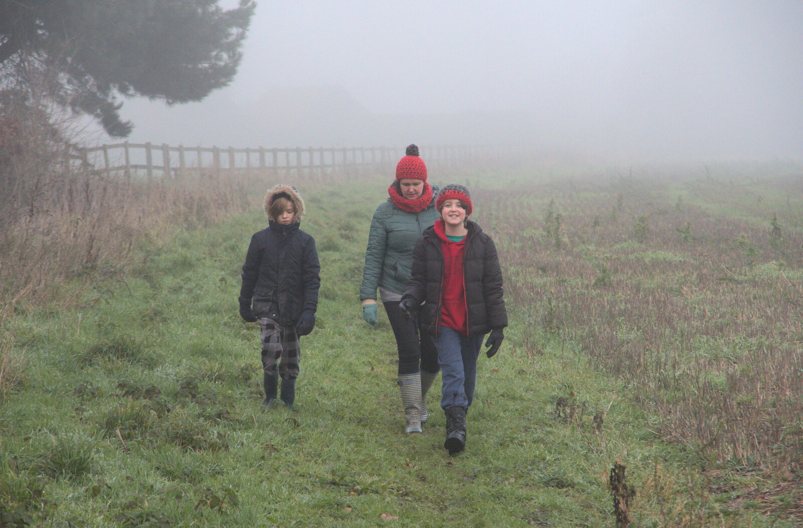 The gang walk back from Chinner's field from Fun With Ice in Lockdown, Brome, Suffolk - 10th January 2021