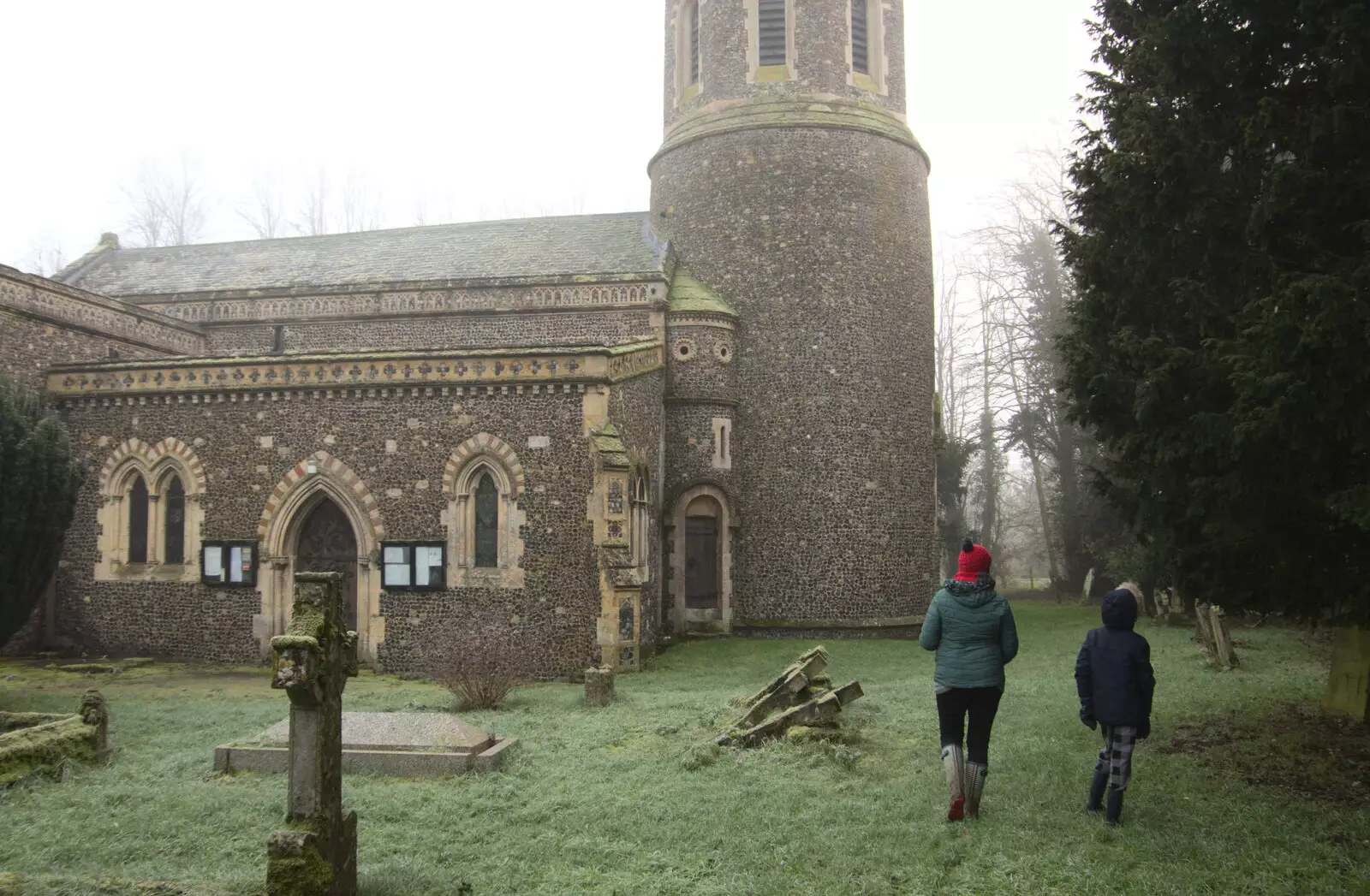 Isobel and Harry at Brome Church, from Fun With Ice in Lockdown, Brome, Suffolk - 10th January 2021