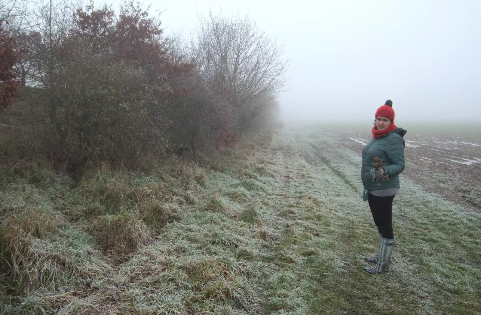 Isobel waits for the boys, from Fun With Ice in Lockdown, Brome, Suffolk - 10th January 2021