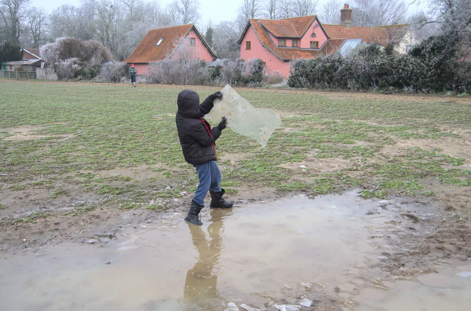 Fred gets a huge sheet of ice, from Fun With Ice in Lockdown, Brome, Suffolk - 10th January 2021