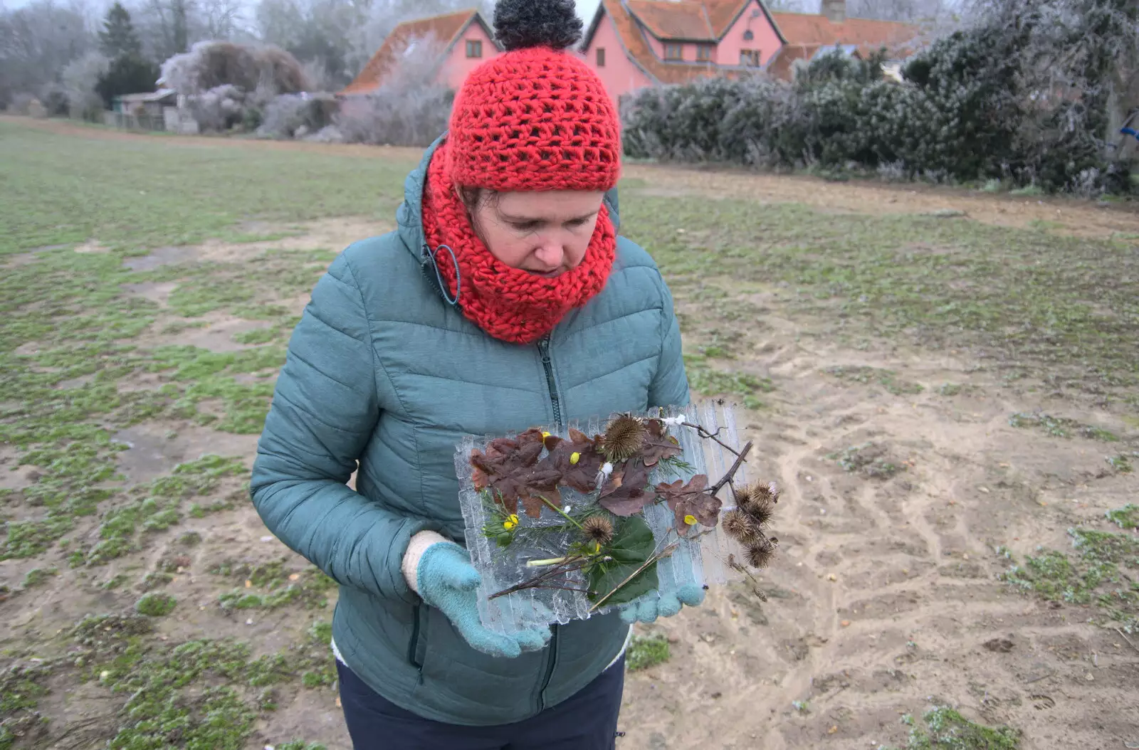 Isobel creates some frozen art, from Fun With Ice in Lockdown, Brome, Suffolk - 10th January 2021