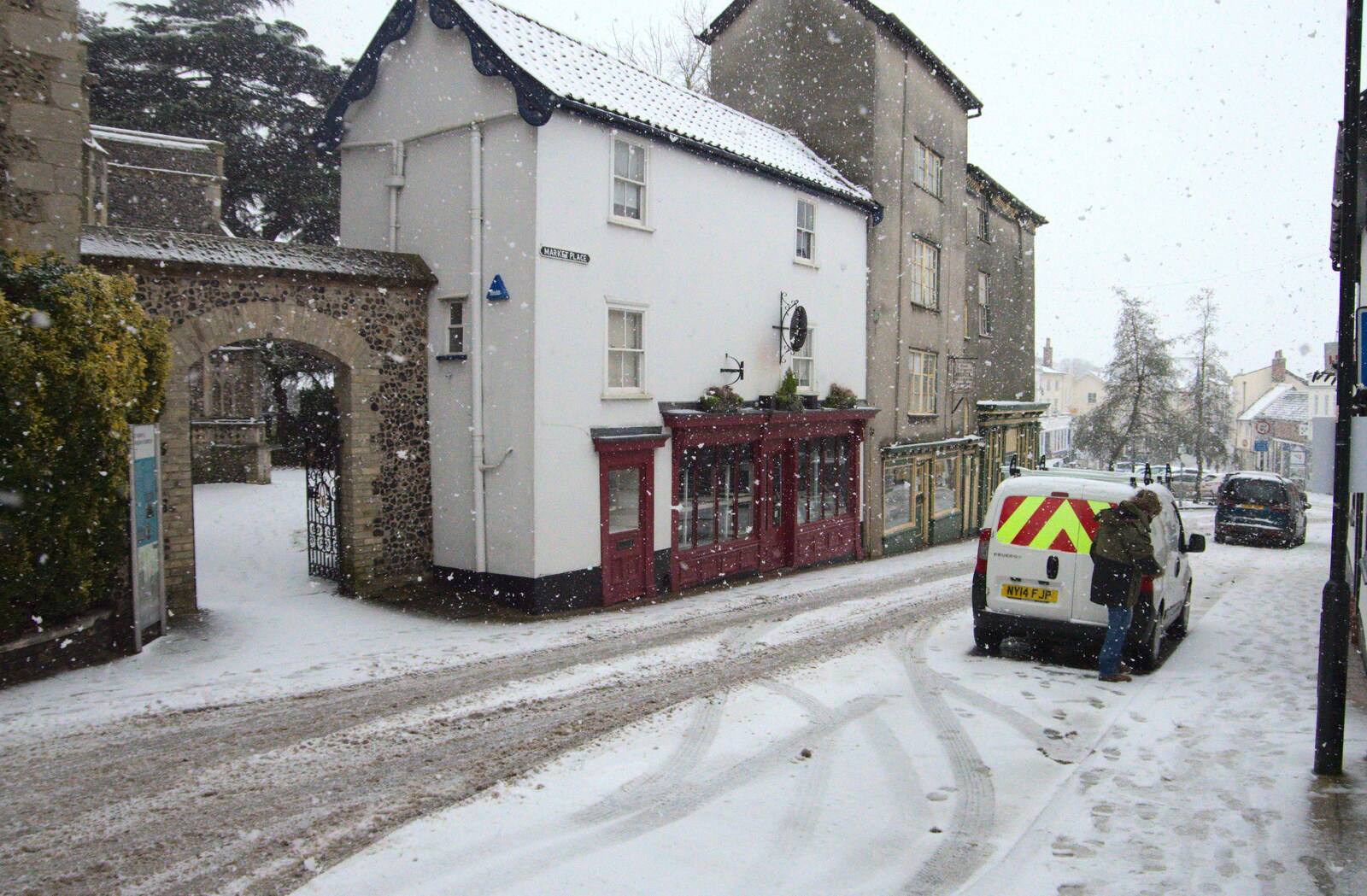 Market Place and the church entrance from A Snowy Morning, Diss, Norfolk - 16th January 2021