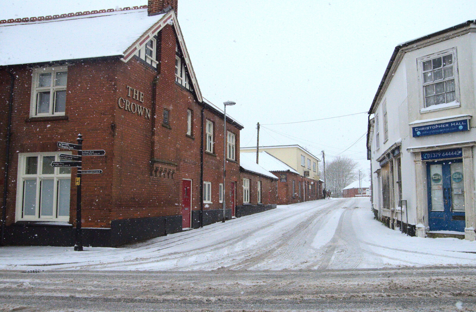 The old Crown pub and derelict Christopher Hall offices from A Snowy Morning, Diss, Norfolk - 16th January 2021