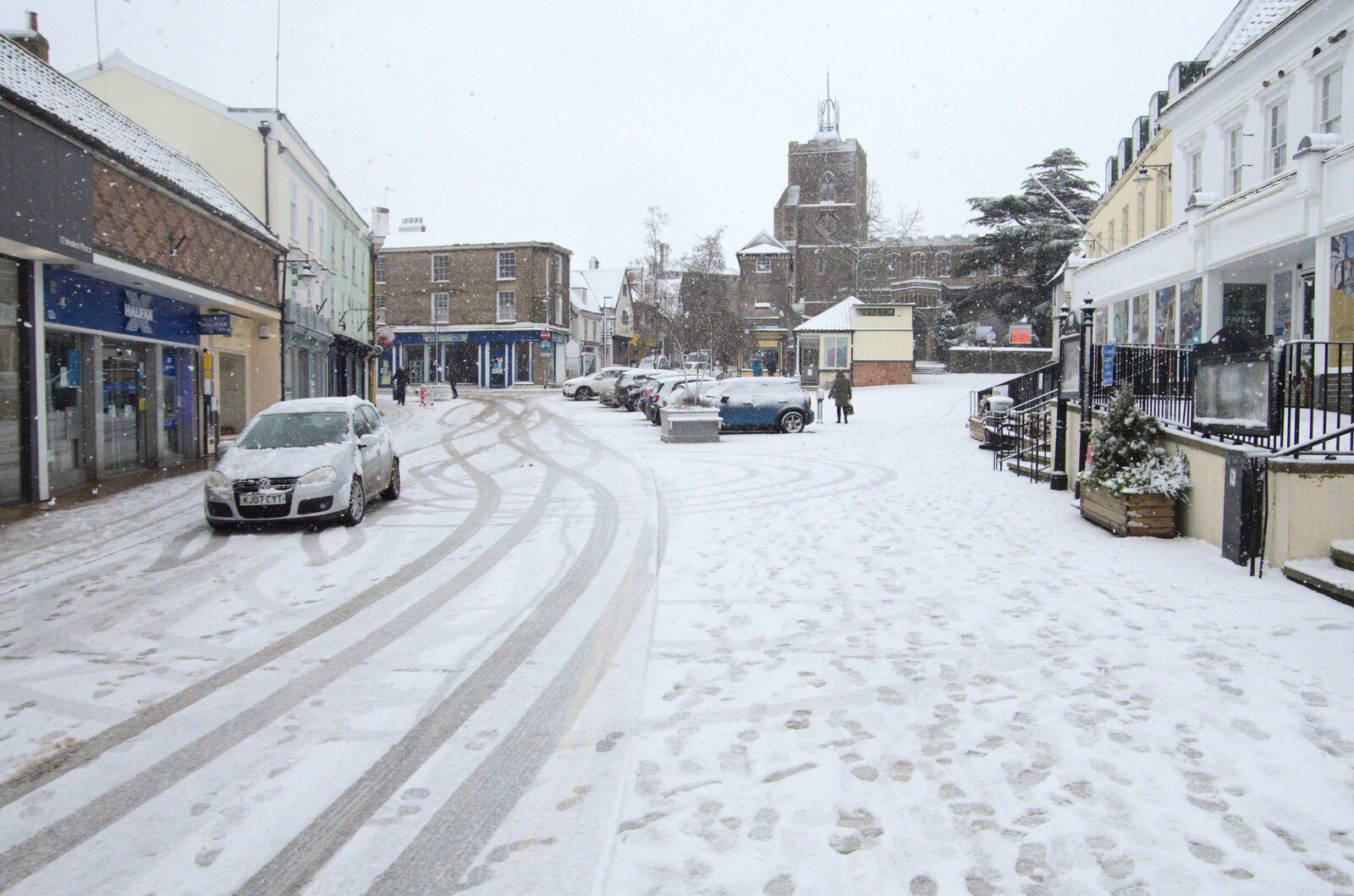 Footprints on the market place from A Snowy Morning, Diss, Norfolk - 16th January 2021