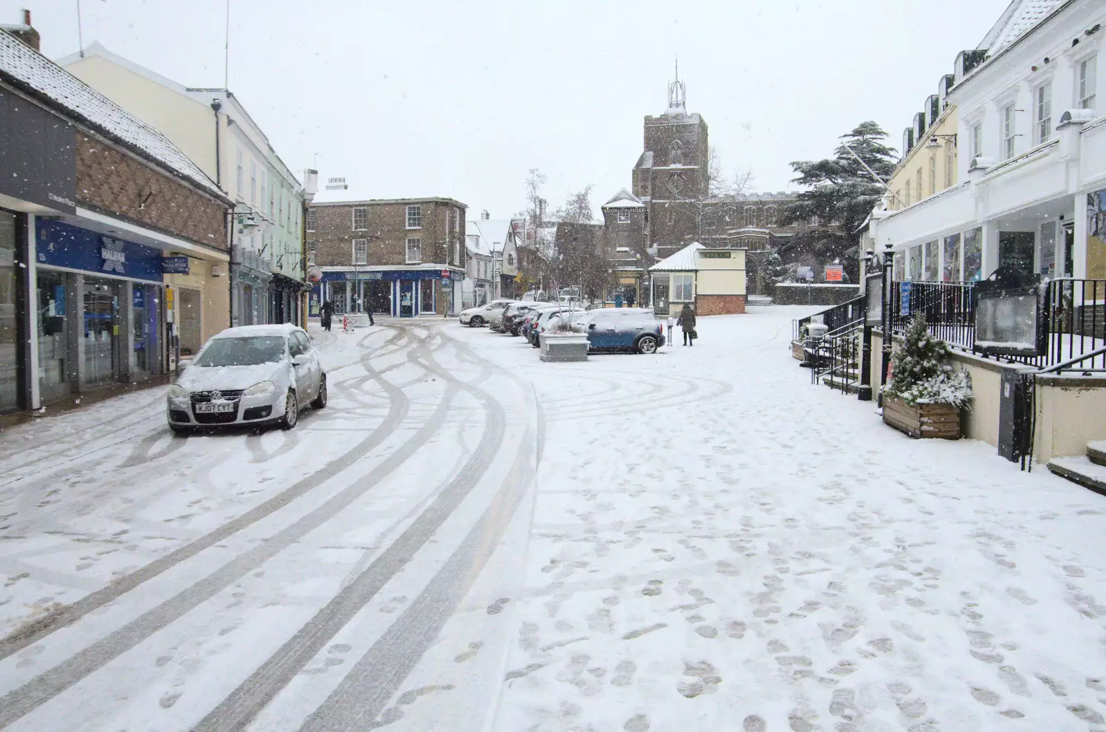 Footprints on the market place, from A Snowy Morning, Diss, Norfolk - 16th January 2021