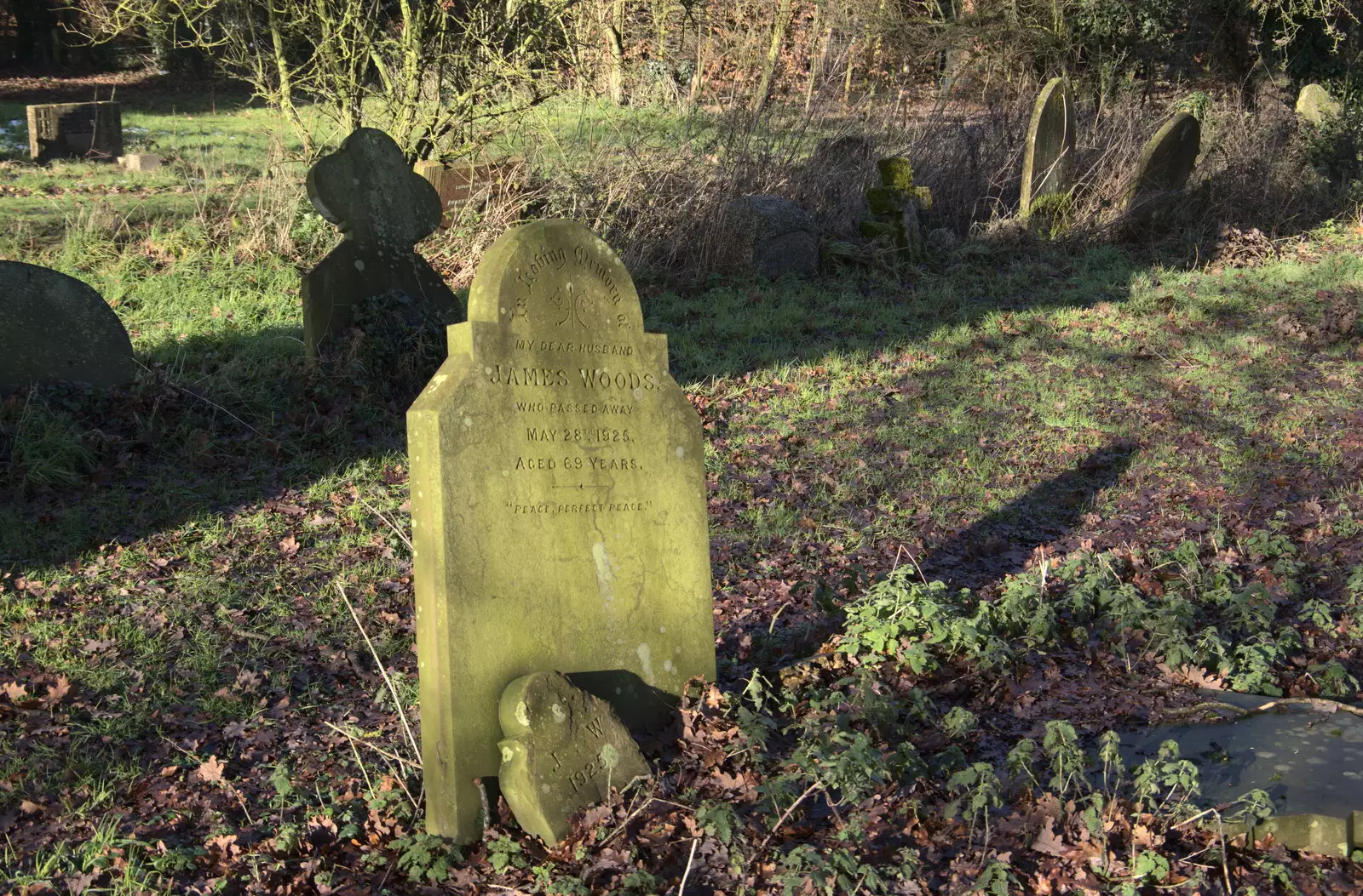 A gravestone for not-the James Woods, from Winter Lockdown Walks, Thrandeston and Brome, Suffolk - 24th January 2021