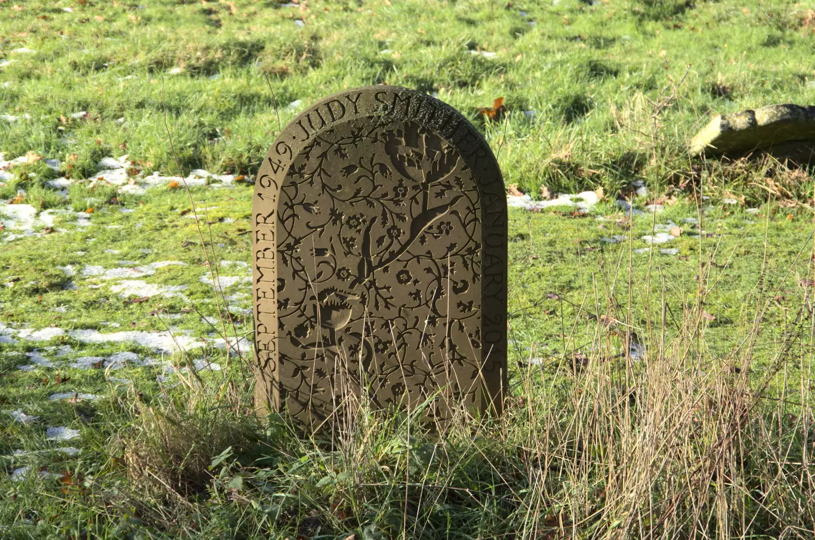 A particularly cool gravestone, from Winter Lockdown Walks, Thrandeston and Brome, Suffolk - 24th January 2021