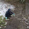 Harry pokes the pond with a stick, Winter Lockdown Walks, Thrandeston and Brome, Suffolk - 24th January 2021