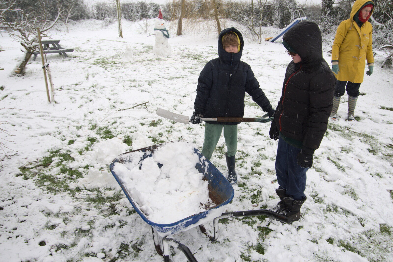 The boys collect snow to make an igloo from Beast From The East Two - The Sequel, Brome, Suffolk - 8th February 2021