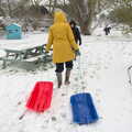Isobel drags the sledges around, Beast From The East Two - The Sequel, Brome, Suffolk - 8th February 2021