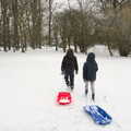 Dragging the sledges back home, Beast From The East Two - The Sequel, Brome, Suffolk - 8th February 2021