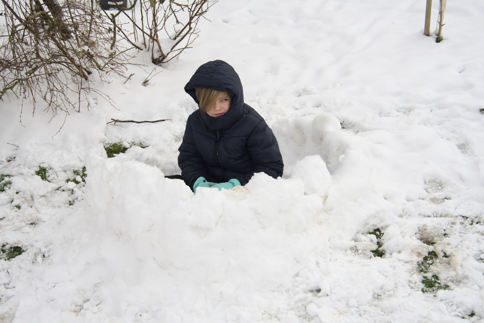 Harry sits in his half-finished igloo from Beast From The East Two - The Sequel, Brome, Suffolk - 8th February 2021