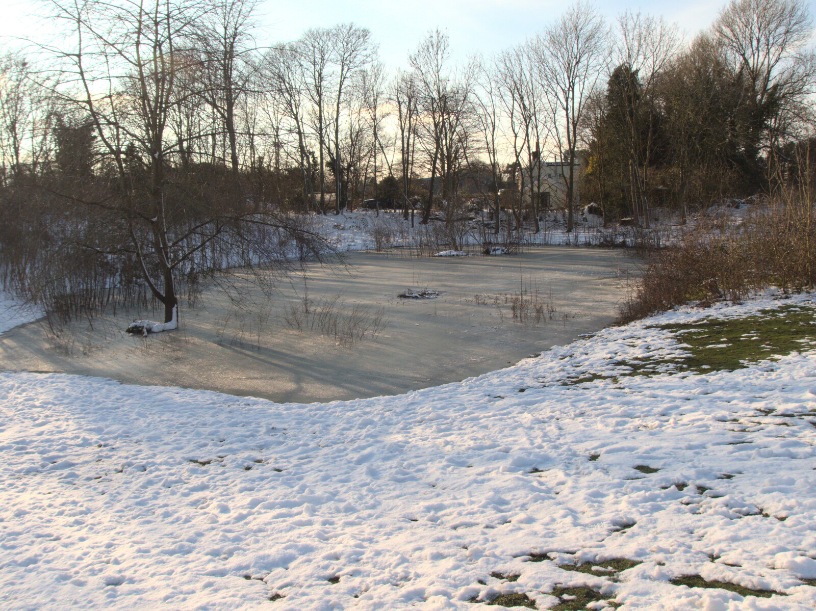 The Oaksmere pond is still frozen from Derelict Infants School and Ice Sculptures, Diss and Palgrave, Norfolk and Suffolk - 13th February 2021