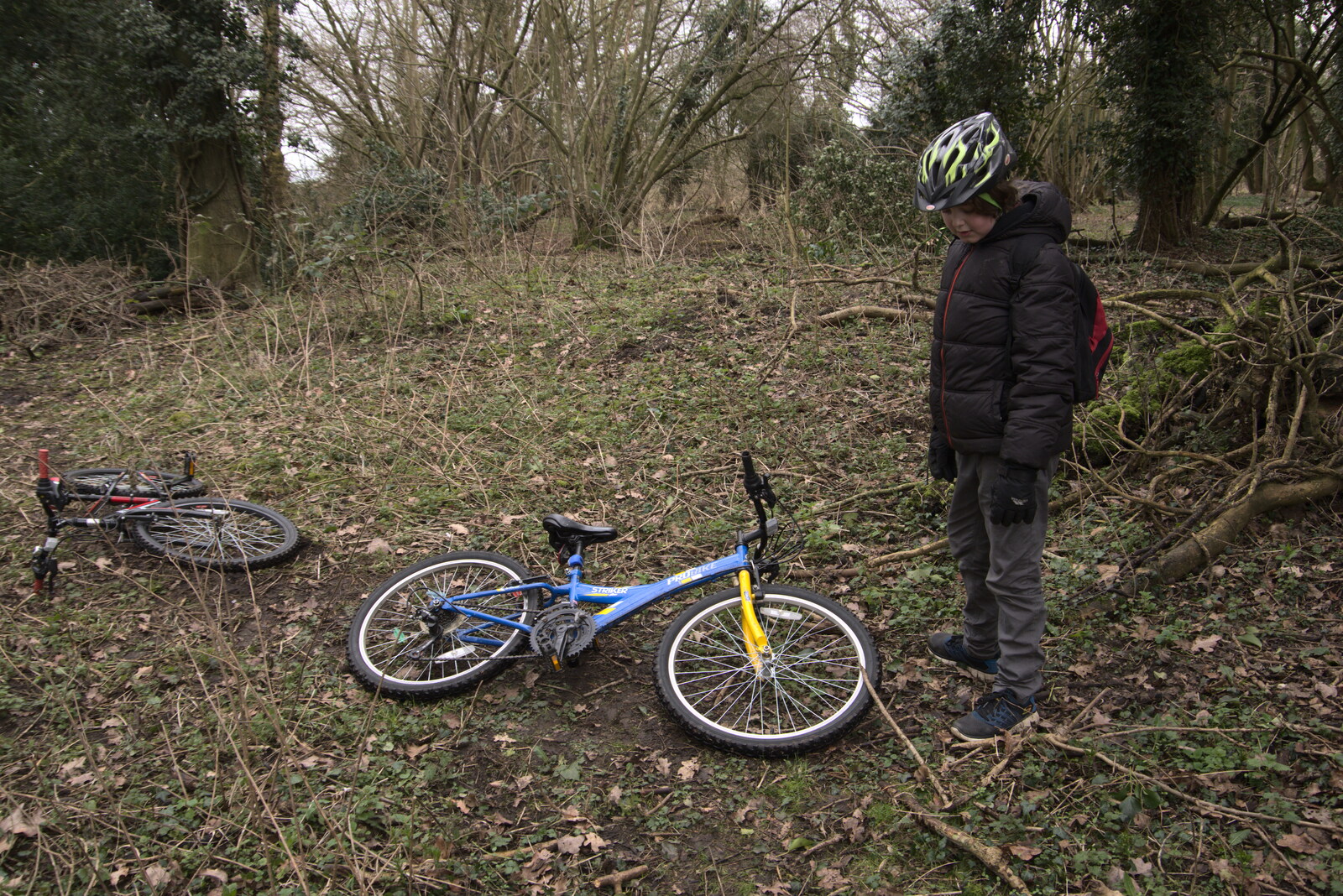 Fred considers his bike from The Old Sewage Works, The Avenue, Brome, Suffolk - 20th February 2021
