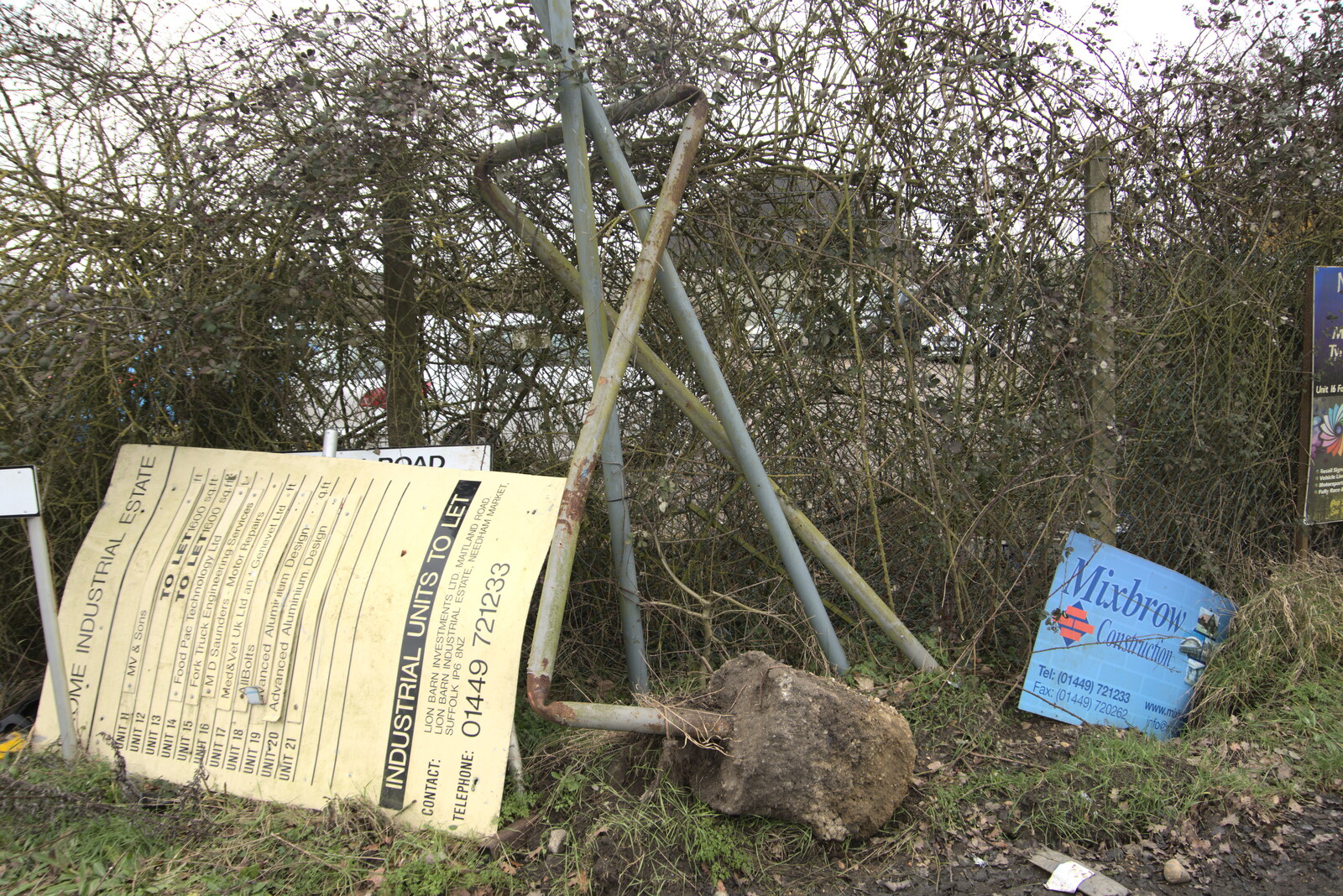 A discarded road sign has been curiously mangled from The Old Sewage Works, The Avenue, Brome, Suffolk - 20th February 2021