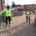 Isobel and Harry wheel their bikes out, Fred's New Bike and an A140 Closure, Brome, Suffolk - 27th February 2021