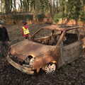 The boys inspect the derelict car, Fred's New Bike and an A140 Closure, Brome, Suffolk - 27th February 2021