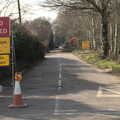 One leg of the Brome Triangle is closed off, Fred's New Bike and an A140 Closure, Brome, Suffolk - 27th February 2021